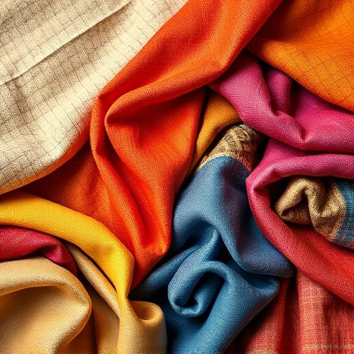 A diverse selection of high-quality fabric swatches, neatly arranged and showcasing various textures, colors, and patterns.